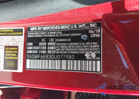 2016 Mercedes-Benz C 450 Amg 4Matic z USA, uszkodzony, nr VIN 55SWF6EB3GU077980